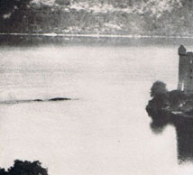 Foto del Mostro di Lochness scattata nel 1955 da MacNab; a destra si può vedere il castello di Urquarth, ottimo punto di riferimento